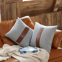 2 pu patchwork cushion covers 45x45cm pillowcase home decor pillow cover living room bedroom sofa decoration stripe cushion case