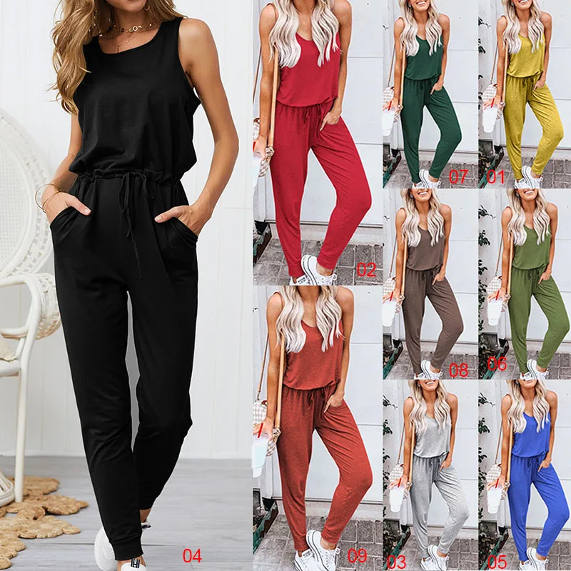 

Женский Повседневный спортивный комбинезон без рукавов с круглым вырезом и шнуровкой на талии TC21