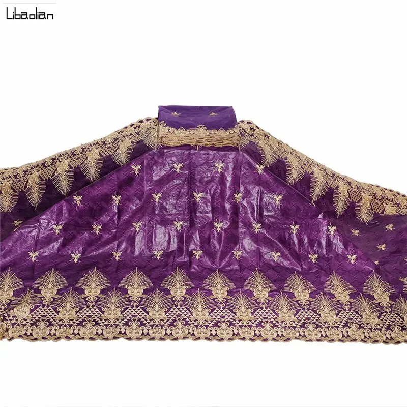 

Brown African Perfum Bazin Riche Lace Fabric Latest Fashion Embroidery Bazin Lace Fabric with scarf net Lace 7Yards KY27-20