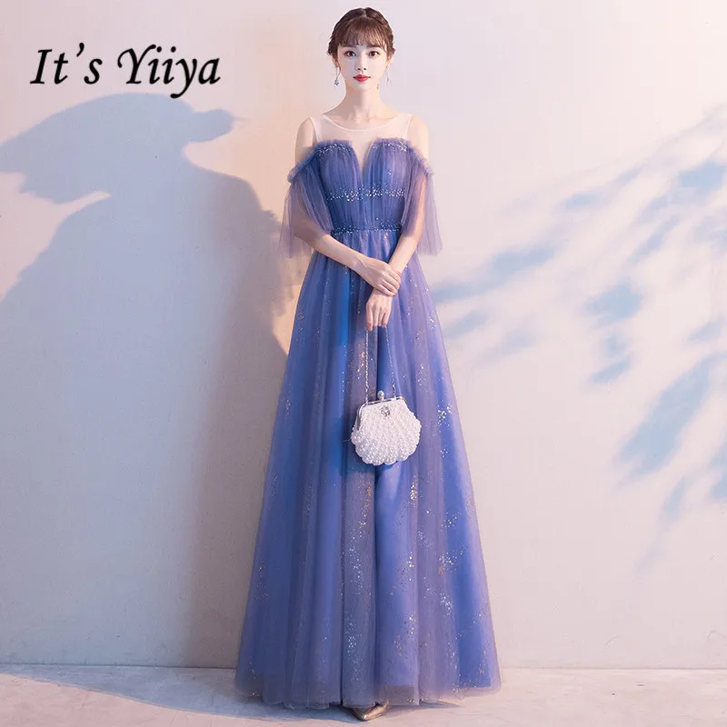 Женское вечернее платье It's Yiiya синее элегантное с круглым вырезом размера плюс