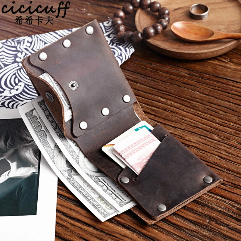 Кошелек мужской из 100% натуральной кожи винтажный короткий бумажник воловьей