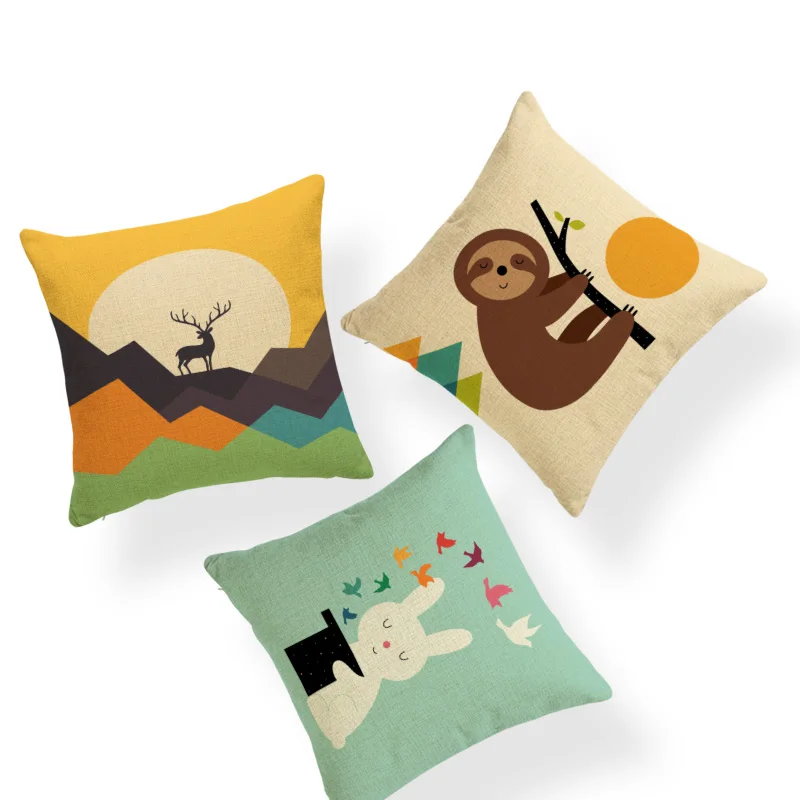 

Симпатичная Подушка на заказ, геометрический Ленивец, кролик, панда, животное, большая домашняя подушка из полиэстера, льняная декоративная...