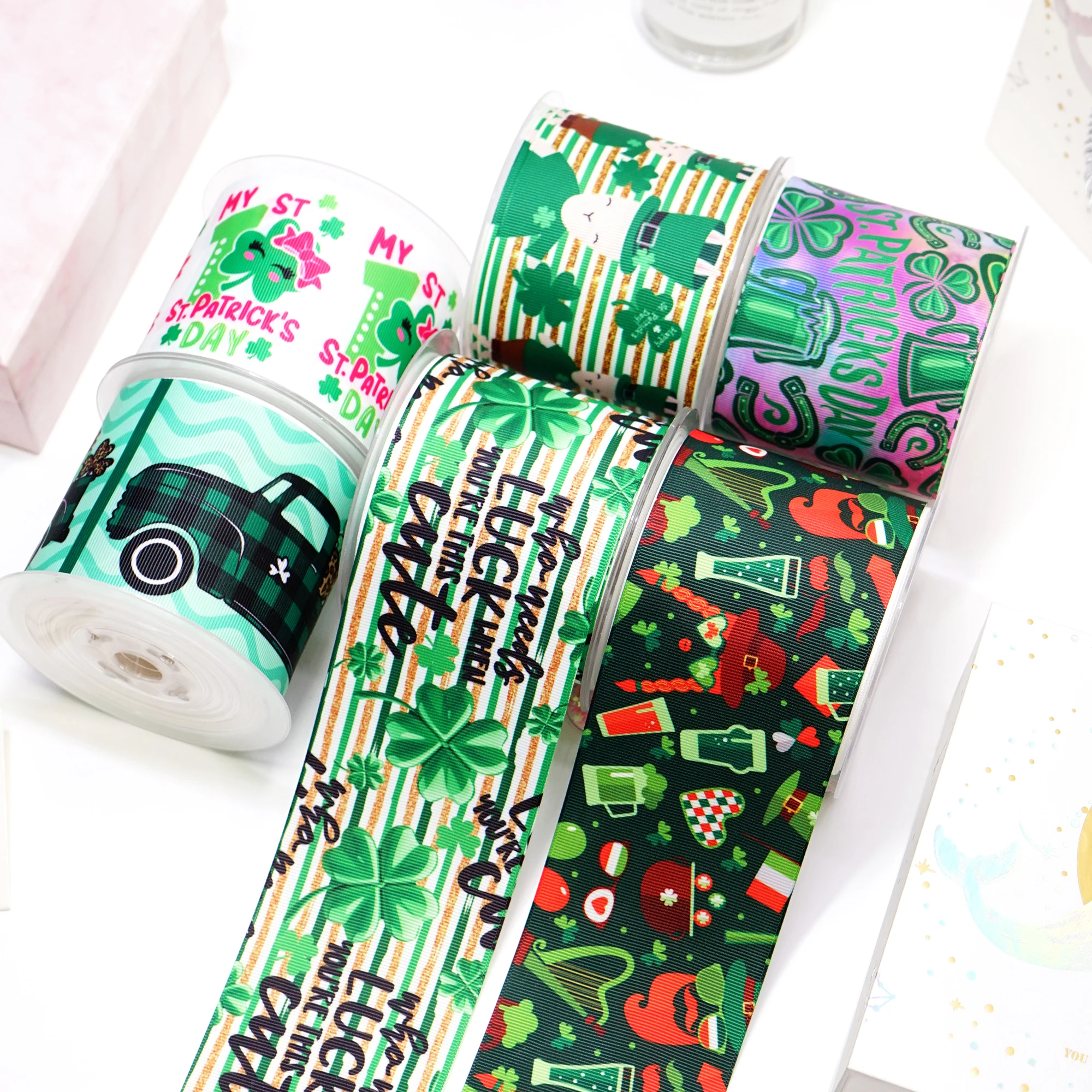 

St. Patrick's Day Printed Grosgrain Ribbon For Craft Supplies Sewing Accessories 5 Yards, Planar Resins Mold 10 Pieces. 49642