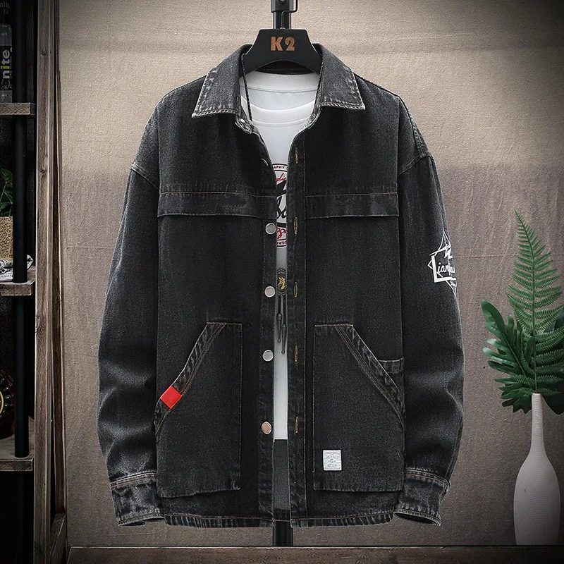 #4728 весна-осень черная синяя джинсовая рубашка мужская хлопок в Корейском стиле с