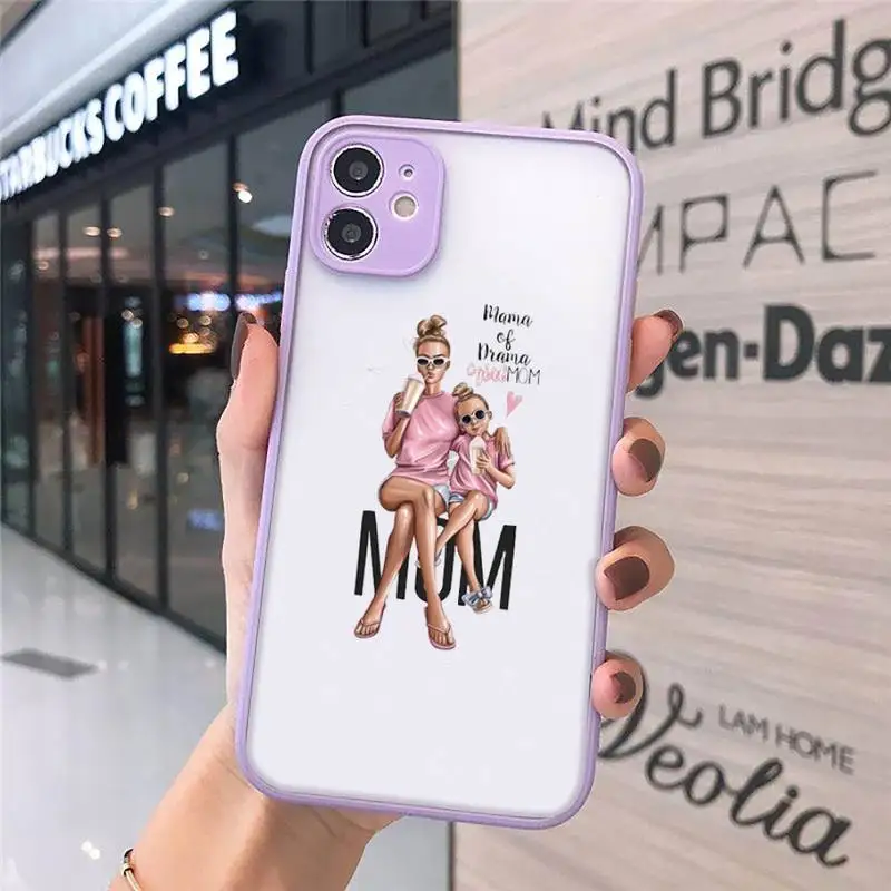 

Mom and baby-1 Phone Cases Matte transparent For Purple iPhone 12 Mini 11 Pro XR XS Max 7 8 Plus X Back Cover
