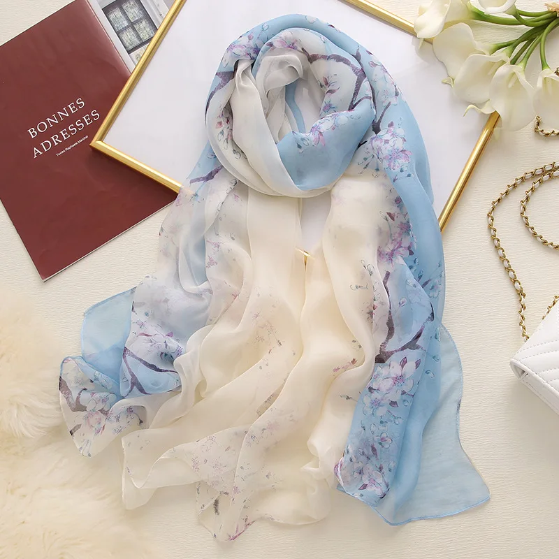 2020 Новый женский шелковый шарф с цветочным принтом пляжные шали и обертывания