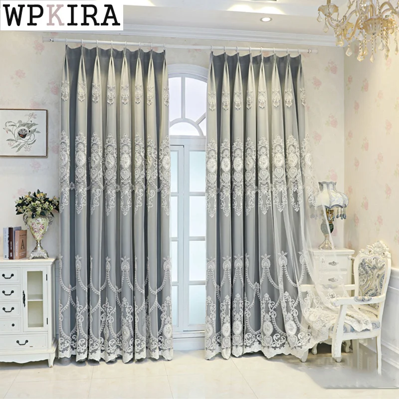 

Europe Luxury Double Layers Lace Curtain for Living Room Princess Bedroom Pearls Sheer Embroidery Drape Shade Window S258#D