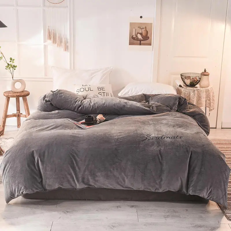 

Bonenjoy 1 pc Coral Fleece Quilt Cover Dark Gray Queen King Size Bedclothes Solid Color Plain Dyed Duvet Cover housse de couette