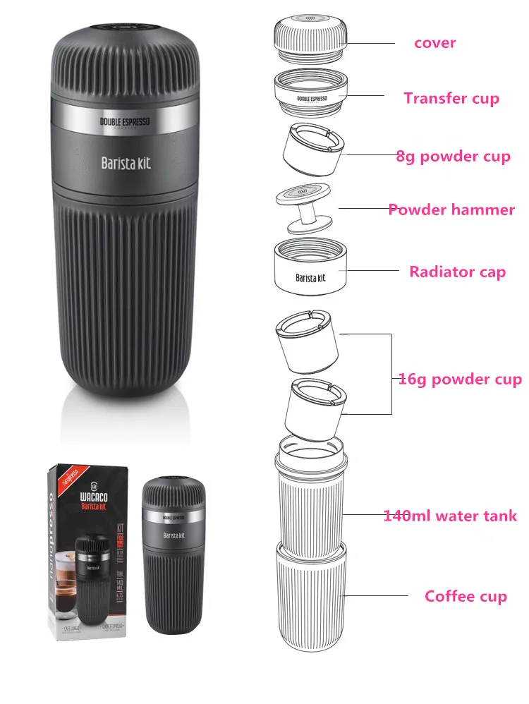 Новое второе поколение WACACO nanopresso порошок ручной портативный Эспрессо машина поставляется с защитной крышкой