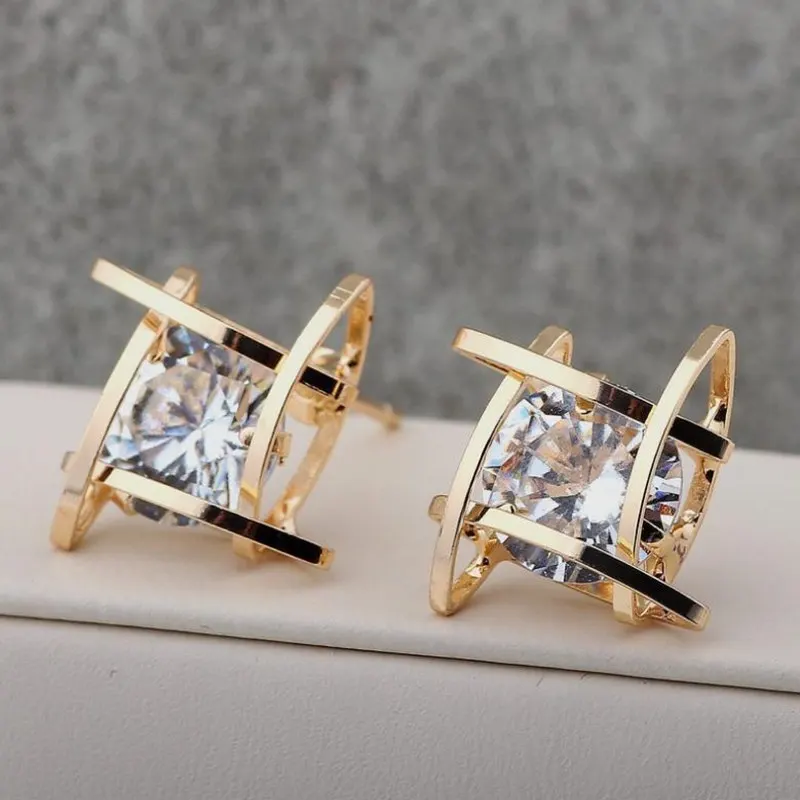 

Elegant and Charming Black Rhinestone Full Crystals Square Stud Earrings for Women Girls Statement Piercing Jewelry