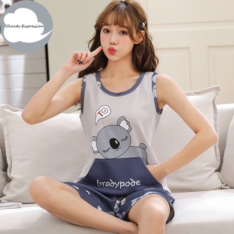 

Summer New Short Sleeved Sleepwear Casual Home Pajama Sets For Women Girl 35%Cotton Cartoon Pajamas Pijama PJ Size 3XL Nightwear