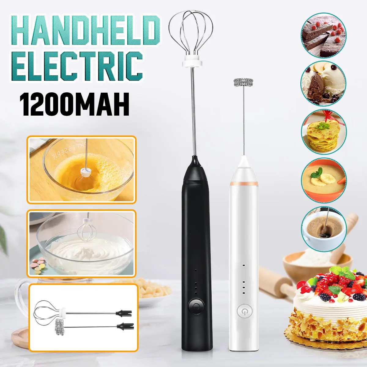 

USB Changing Double Spring Whisk Head Electric Milk Frother Stainless Steel Handheld Milk Foamer Drink Mixer Egg Beater 3 Speeds