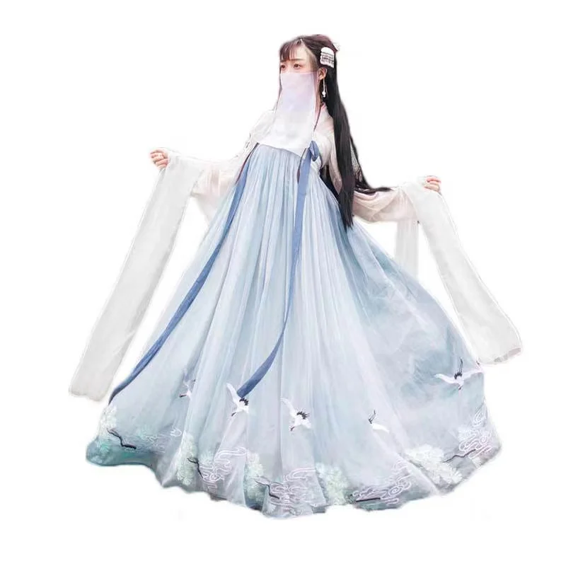 

Chinese National Costume Traditional Hanfu Long Sleeve Dress girls' dresses