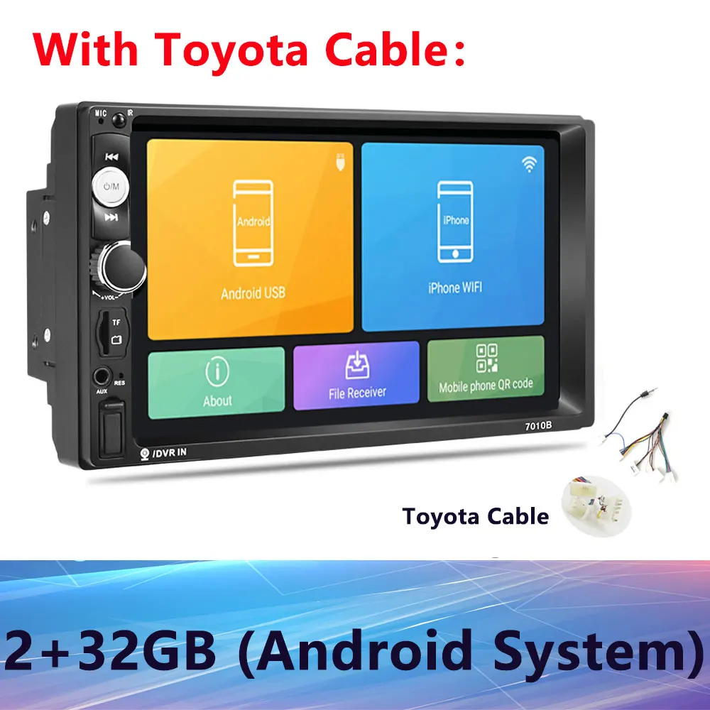 Podofo Android 2 din 2+ 32GB Автомагнитола " Авторадио мультимедийный плеер gps навигация Bluetooth wifi Mirrorlink 2 Din аудио стерео - Цвет: With Toyota Cable