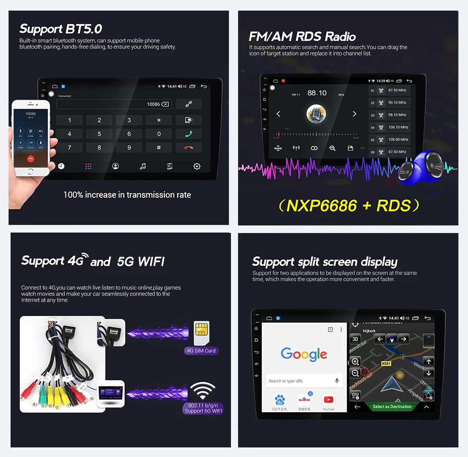 NaviFly 6 ГБ + 128 Гб 8 ядер Carplay QLED 1280*720 Android 10 0 радио GPS автомобильный мультимедийный