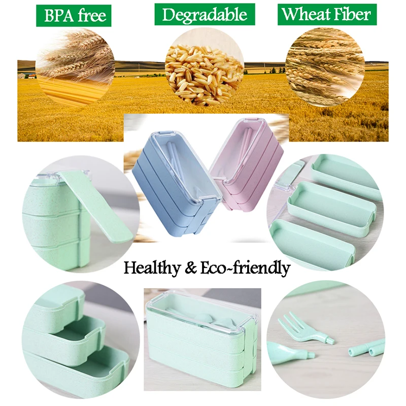 Ланч бокс для детей бэнто из пшеничной соломы без бисфенола А органические