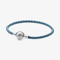 authentic s925 sterling silver shell chain braided leather bracelet suitable for womens diy jewelry original charm