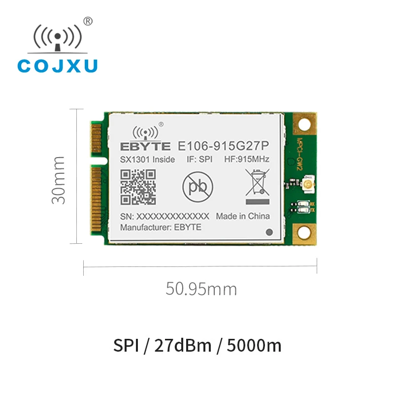 Модуль связи Gate way sx1301 LoRa радиочастотный 915 МГц SPI интерфейс 27dBmE106 915G27P