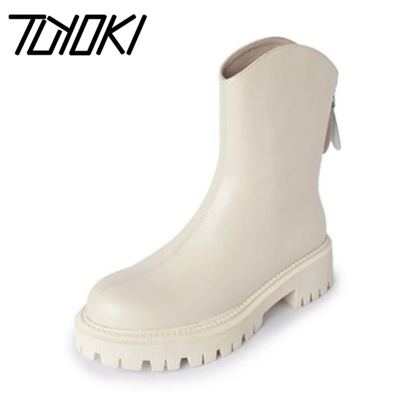 

Tuyoki Real Leather Women Ankle Boots Shoes Thick Heels Short Boot Cool Outdoor Casual Winter Ladies Footwear Size 34-40