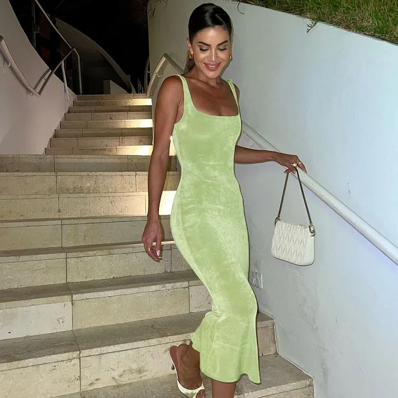 

2022 Spring Fashion Dress Women Sleeveless Soild Sexy&Club Bodycon Elengant Regular Sheath Dresses Female Vestidos Robe Lady