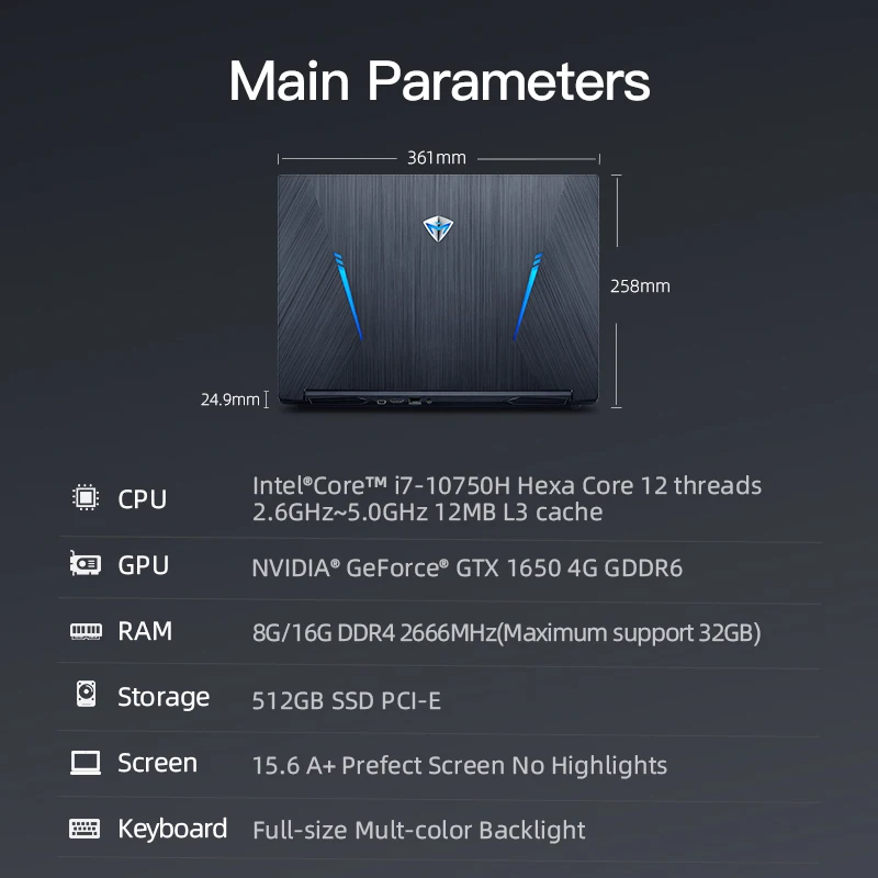 

Machenike T90 i7 gaming laptop 2020 Intel Core i7 10750H GTX1650 4G GDDR6 8GB RAM 512G SSD 15.6'' 6mm Border IPS i7 notebook