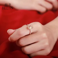 HELON Solid 14K Rose Gold AU585 Oval Cut 8x6mm Citrine  02ct Natural Diamond Engagement Wedding Ring Women Trendy Fine Jewelry