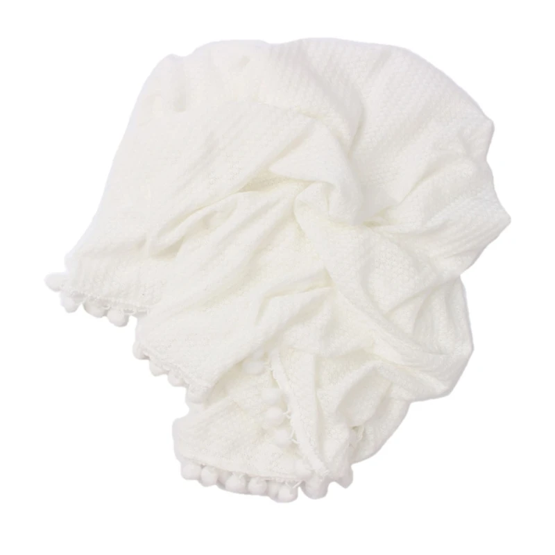 

H3CD Baby Soft Cotton Receiving Blanket Waffle Knitting Hairballs Tassel Swaddle Wrap Bath Towel Newborn Photography Props Gifts