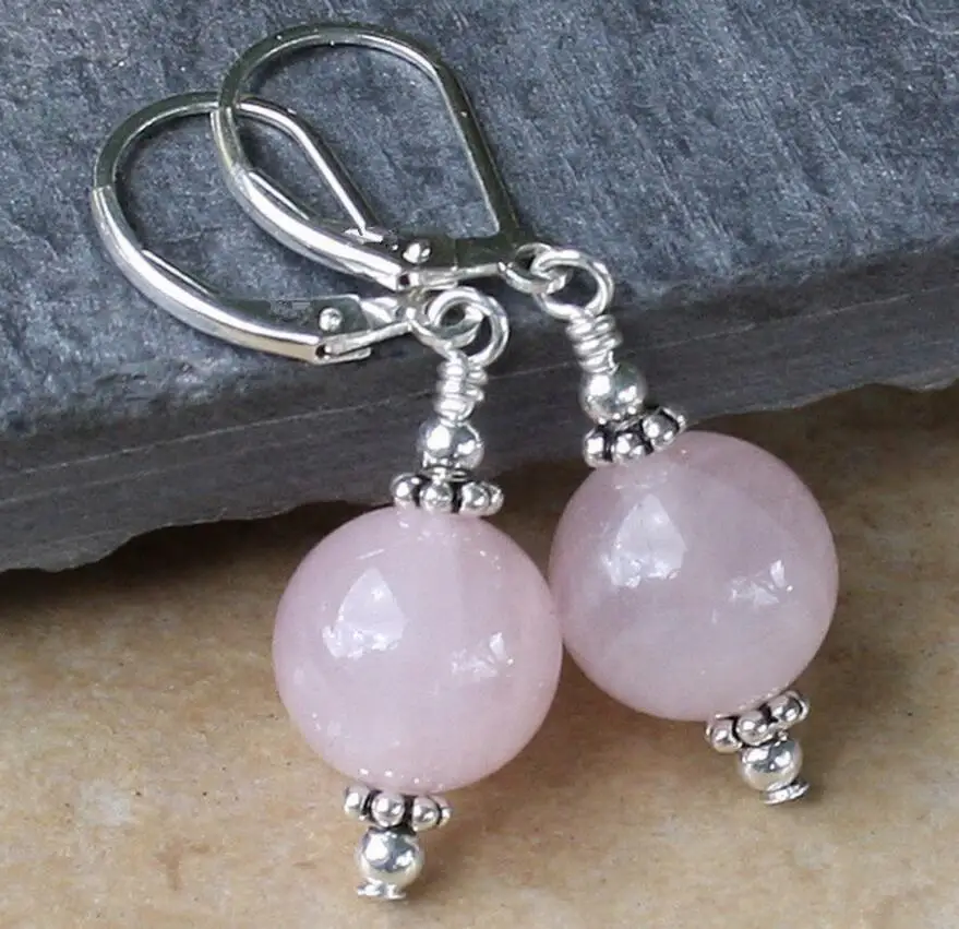 Бесплатная доставка Модные Серьги-Подвески ручной работы из розового кварца с
