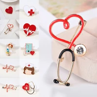 1pc backpack electrocardiogram pin brooch heart shaped stethoscope jewelry lapel nurse doctor medical