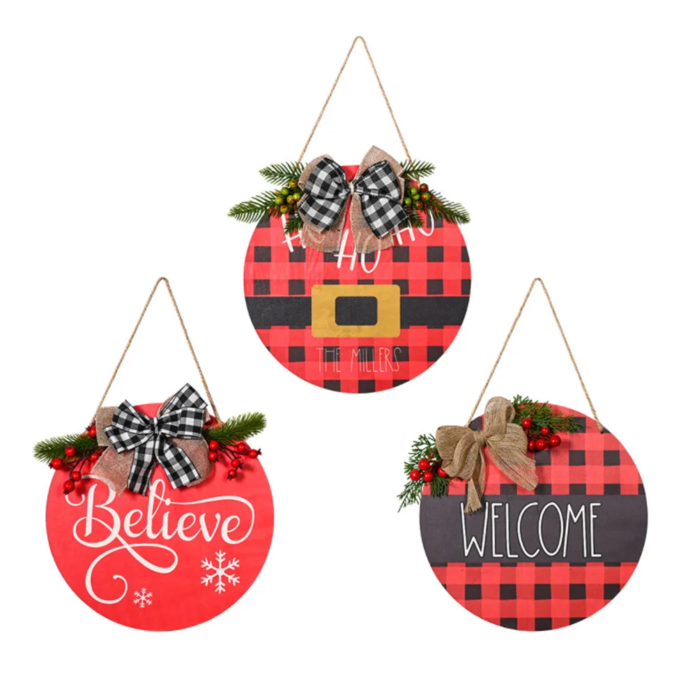 

Деревянная входная дверь, приветственный знак, бант, красный подвесной кулон на Рождество, День благодарения, праздник, украшение для дома, ...