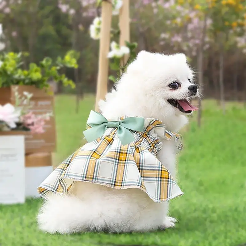 

Adjustable Pets Dogs Dresses Summer Fashion Breathable Puppy Kitten Plaid Bowknot Skirt Dog Clothes Chihuahua Dress Dog Supplies
