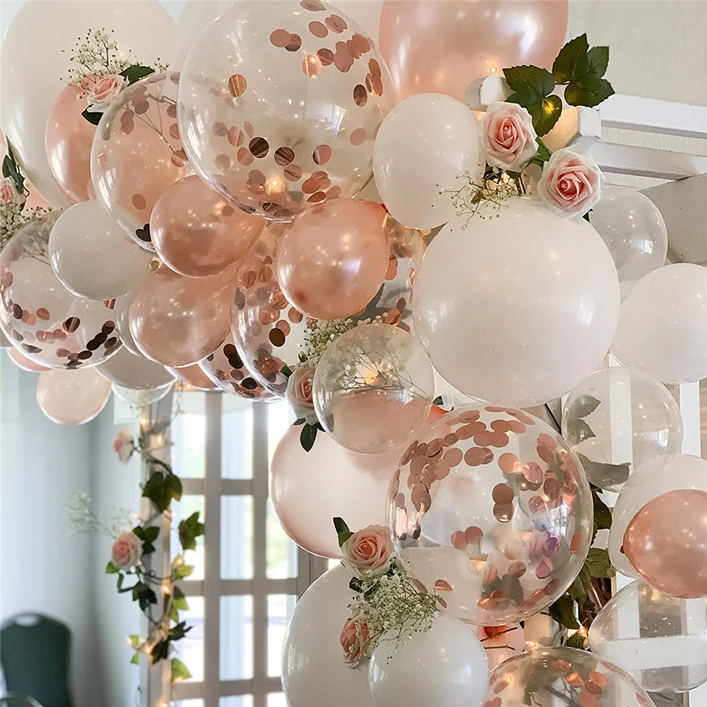 Kit de arco de globos de oro rosa para decoraci&oacute;n de bodas, confeti transparente de l&aacute;tex, para cumplea&ntilde;os de ni&ntilde;os, Baby Shower, despedida de soltera-2