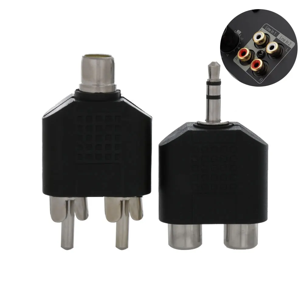 Black Audio Adapter 3.5mm to Dual 2 RCA Female Male Jack Y Splitter Converter Connector Electrical Plugs | Обустройство дома