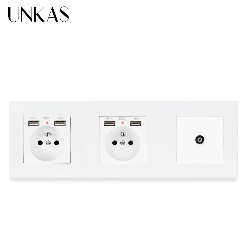 Пластиковая панель UNKAS двойная французская стандартная розетка с 4 USB портами для