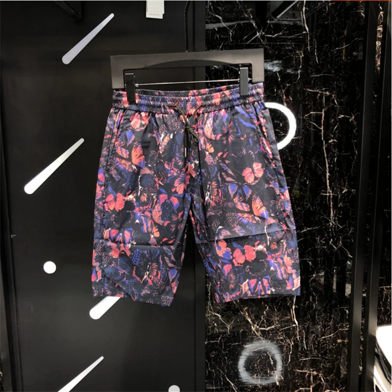 

New spring and summer men's fashion butterfly pattern beach shorts casual slim comfortable stretch jump pants