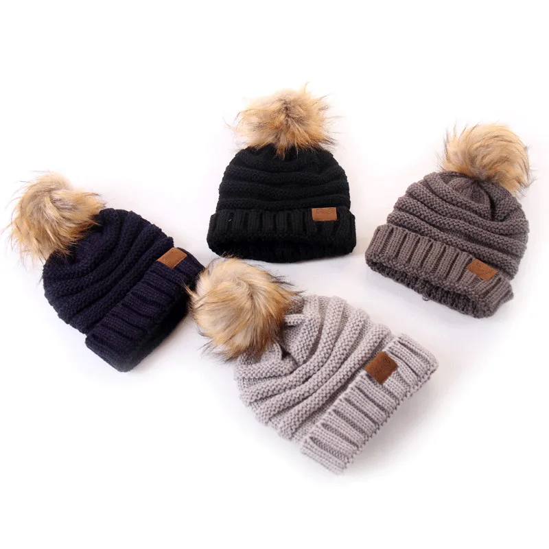 Зимняя Брендовая женская шапка с помпоном зимняя для детей девочек вязаные шапки