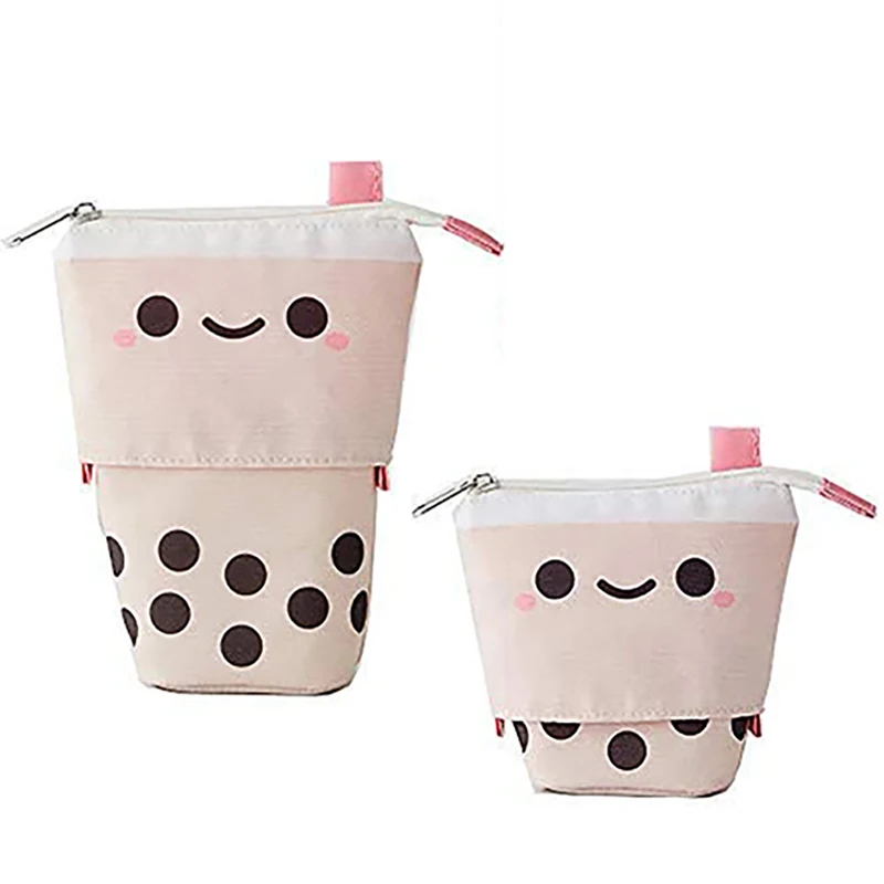 

Telescopic Stand Stationery Box, with Cute Cartoon Smiling Face and Black Dot Organizer, Very Suitable for Cosmetic Bags
