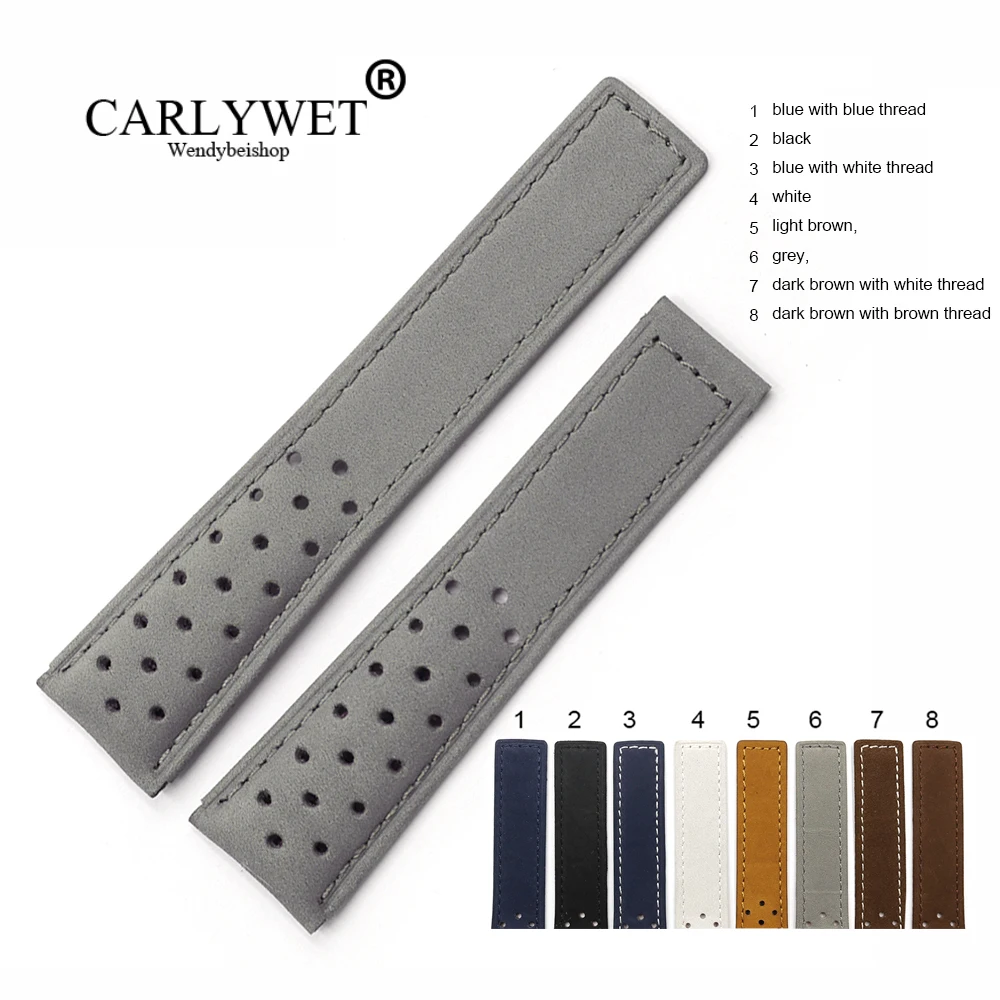 Ремешок CARLYWET из натуральной телячьей кожи серый замшевый винтажный сменный