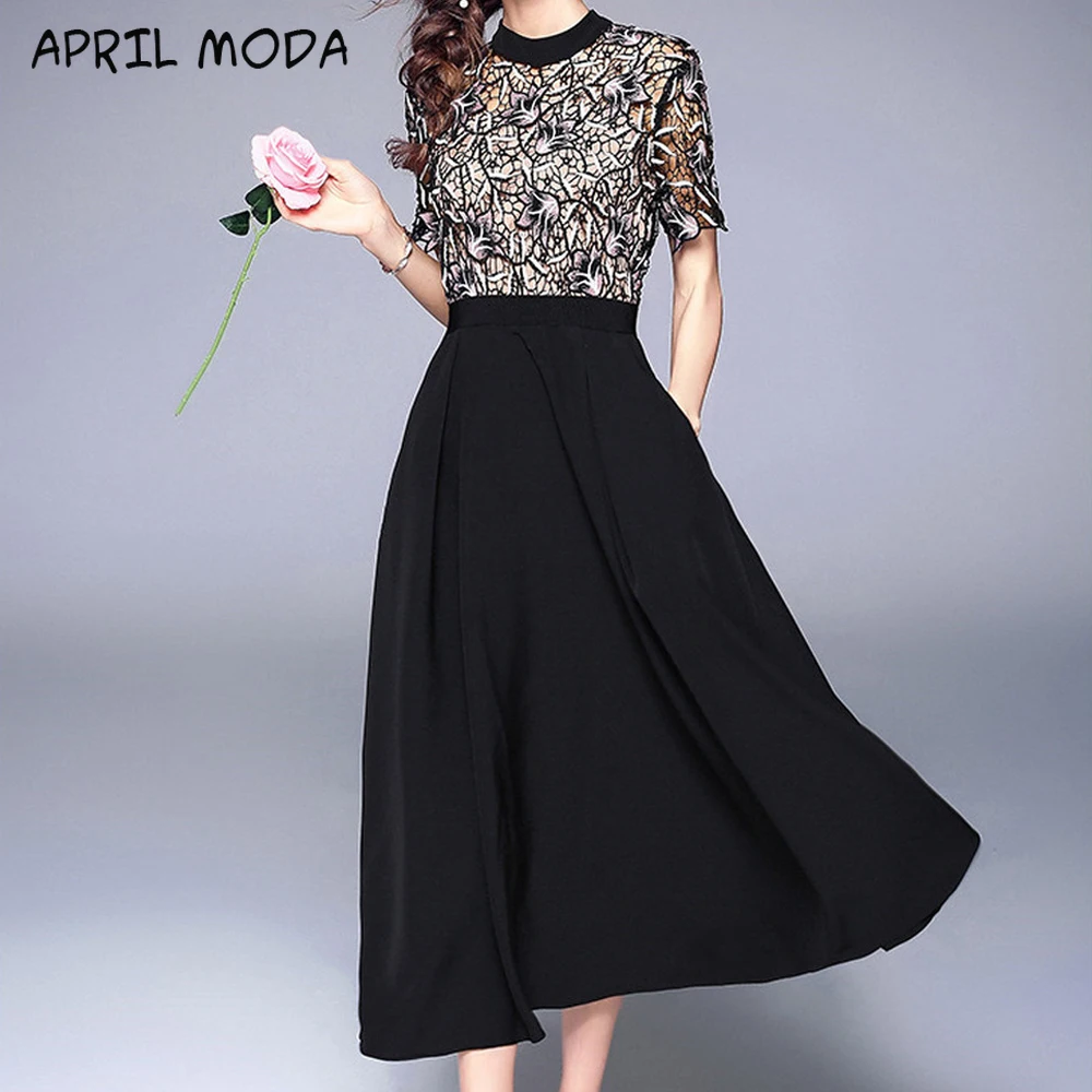 Женское винтажное платье из чистого хлопка элегантное с кружевной вышивкой