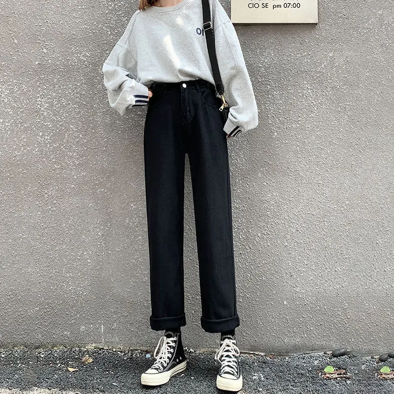 

Grey jeans 2021 spring new Korean floor dragging straight tube loose and thin versatile autumn women's pants wide leg pants