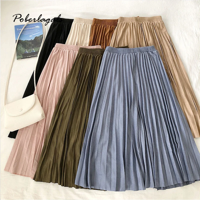Женская винтажная плиссированная юбка с эластичной талией Повседневная