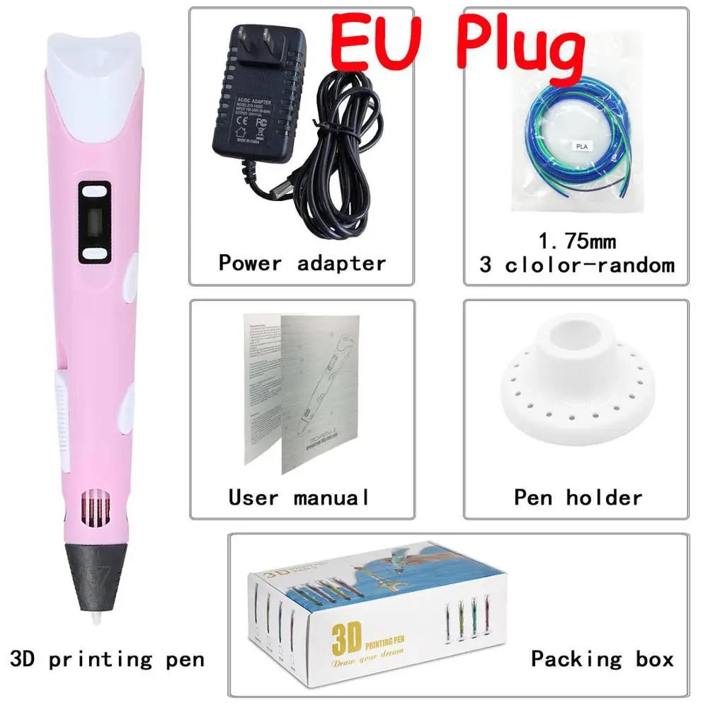 Pink EU EU/UK/US/AU Plug 3D Ручка для печати 1,75 мм PLA/ABS умные 3D ручки для рисования детские игрушки для рисования Детские Картины Сделай Сам ручка подарки - Цвет: Pink EU
