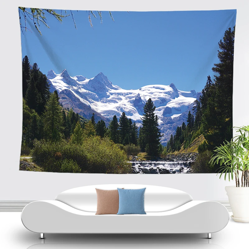 Синее озеро горы гобелен 3d снег двойной пик Настенный Ковер Природный лес