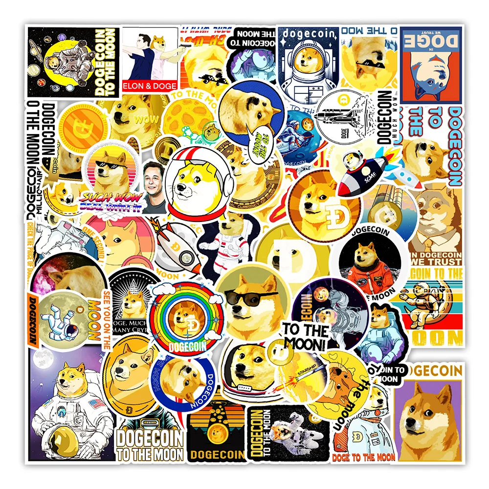 

10/30/50PCS Dogecoin Graffiti Sticker Notebook Computer Skateboard Mobile Phone Kettle Creative Decorative Sticker Wholesale