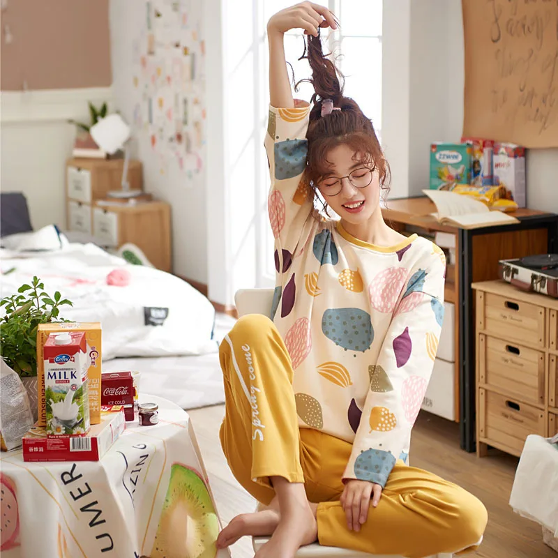 Осенне зимние пижамы для пар женские осенне с длинным рукавом мультяшная