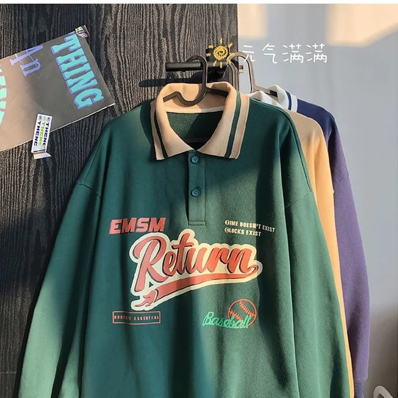 

Oversized Hoodies Polo Collar Letter Printed Sweatshirt Womens Street Autumn 2021 New Lapel Loose All-match Blouse Clothes 2021