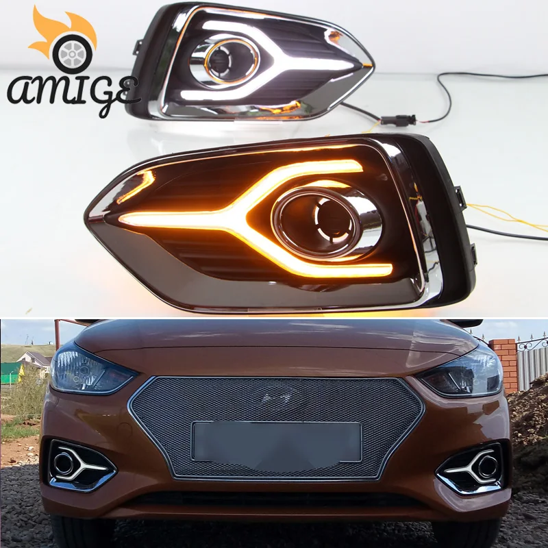 Светодиодные дневные ходовые огни желтого цвета для Hyundai Solaris Accent 2017 2018 2019 |