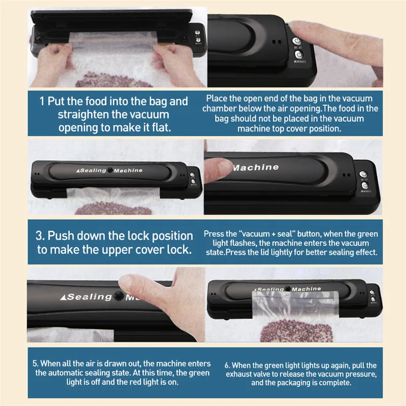 

Automatic Vacuum Sealer for Food Storage Portable Vacuum Food Sealer Bags Sealing Packaging Machine Home Kitchen