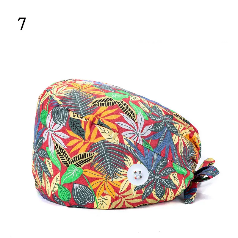 

1PC New Scrub Nurse Hat gorros quirurgicos Floral Bouffant Sanitary Cap with Buttons Sweatband Printing Nursing Caps Scrub Cap