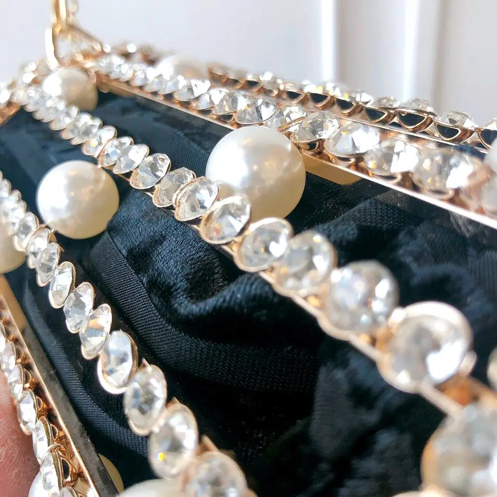 

Cylindrical Pearl Rhinestone Evening Clutch Bags Women Beaded Alloy Metal Cage Dinner Purse Ladies Chain Bucket Shoulder Bag New